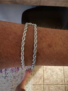 14k White Gold Filled Rope Chain Bracelet - 8in- Stamped